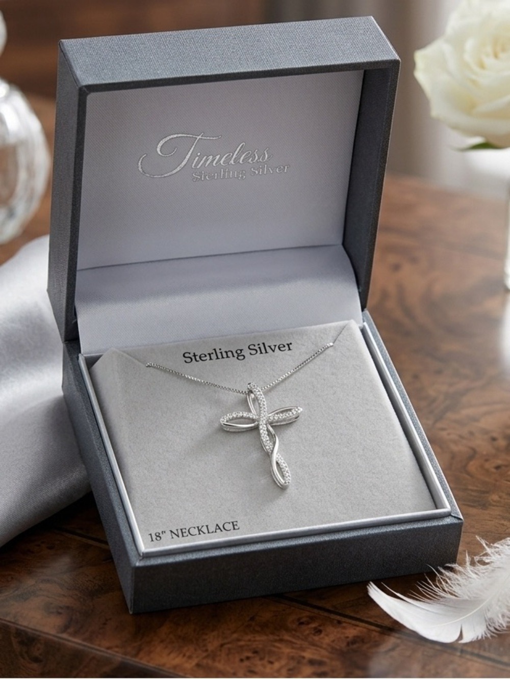 Timeless Sterling Silver Infinity Cross Pendant Necklace 18”